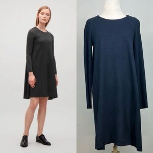 COS Contrast Front Jersey/Wool Dress in Navy Blue Sz M